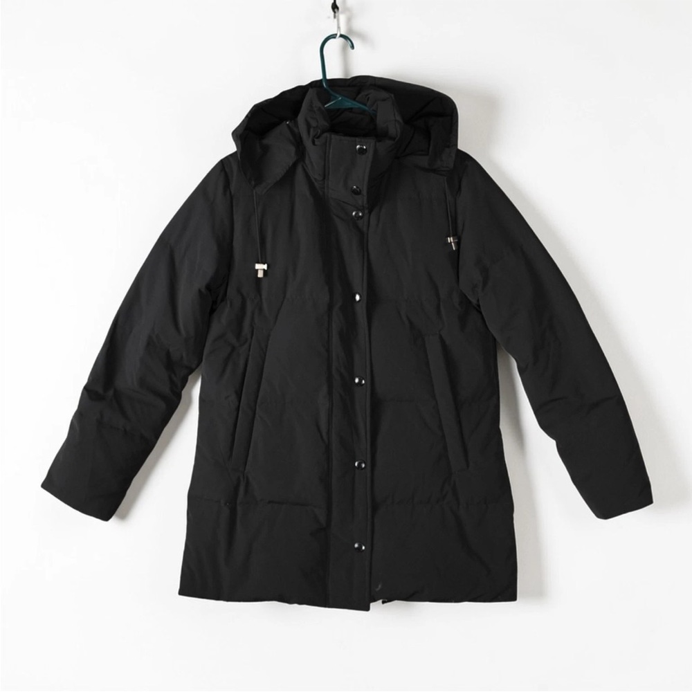 Banana Republic Down Filled Puffer Jacket Coat Womens Small Black Hidden Hood